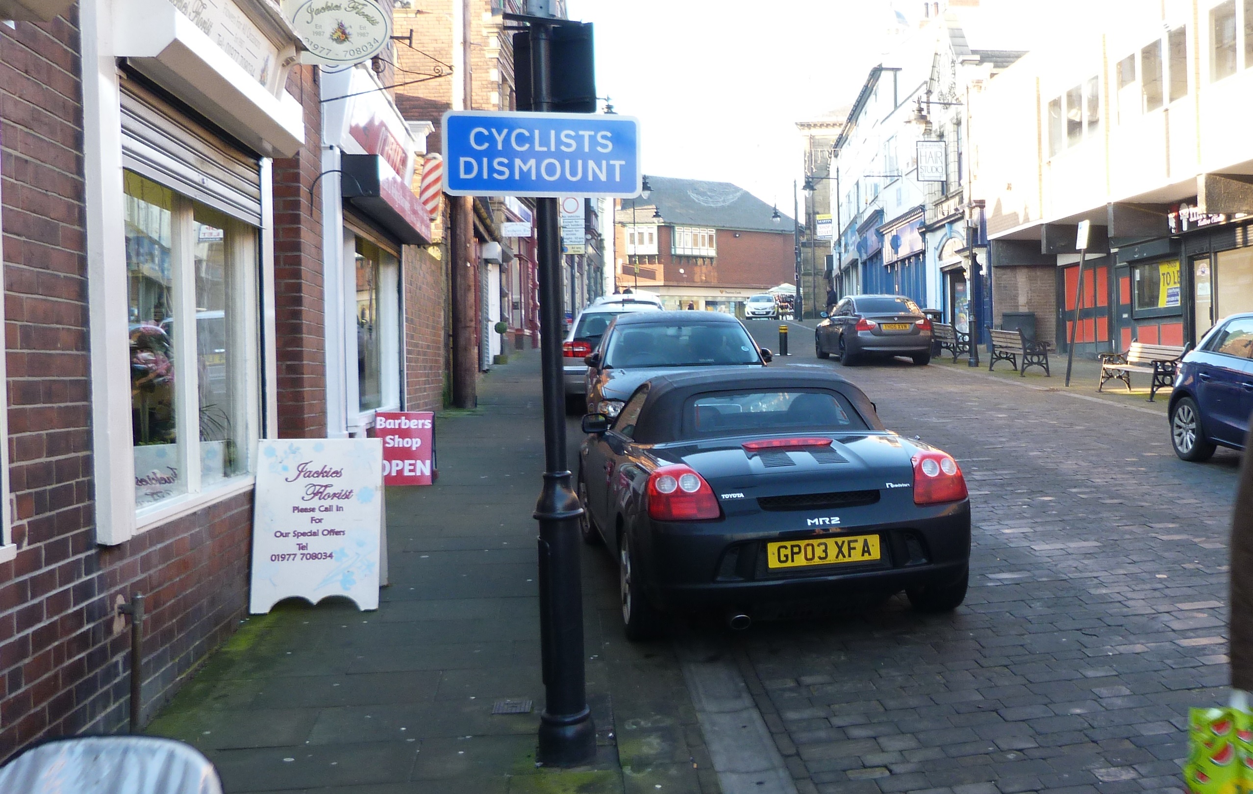 Cyclists Dismount sign at the bottom of Gillygate, Pontefract